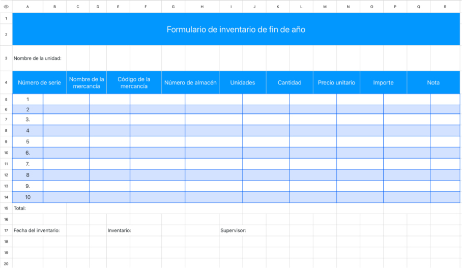 Formulario de inventario de fin de año